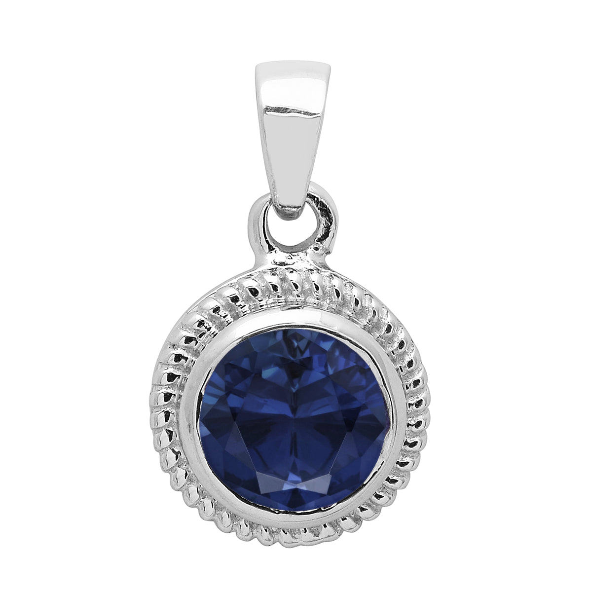Multi Stone Round Amethyst Solitaire Pendant - Sterling Silver
