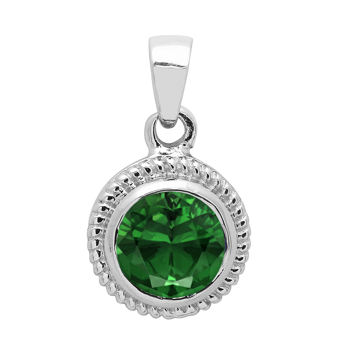 Multi Stone Round Amethyst Solitaire Pendant - Sterling Silver