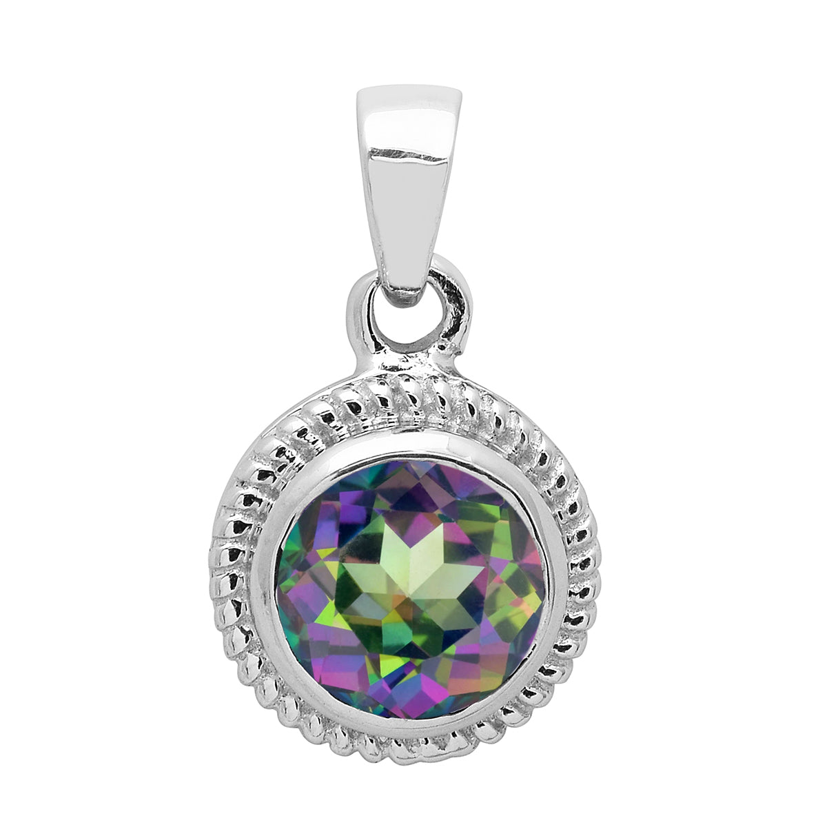 Multi Stone Round Amethyst Solitaire Pendant - Sterling Silver