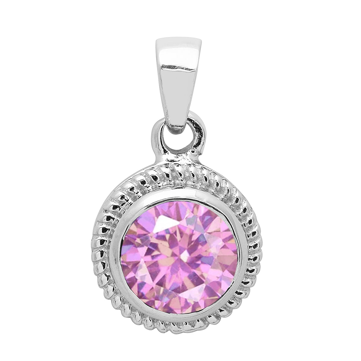 Multi Stone Round Amethyst Solitaire Pendant - Sterling Silver