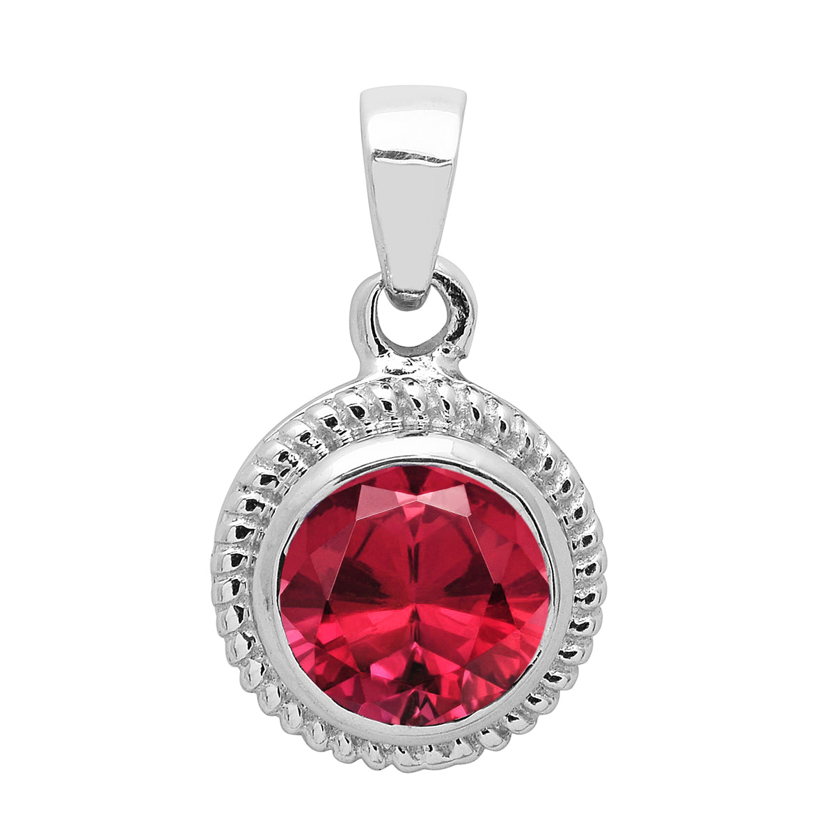 Multi Stone Round Amethyst Solitaire Pendant - Sterling Silver