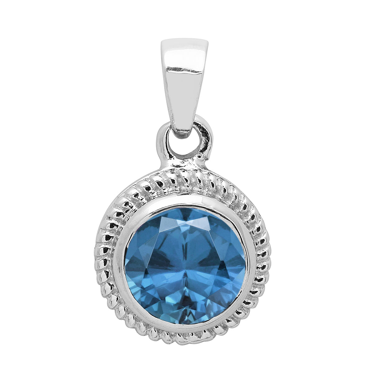Multi Stone Round Amethyst Solitaire Pendant - Sterling Silver