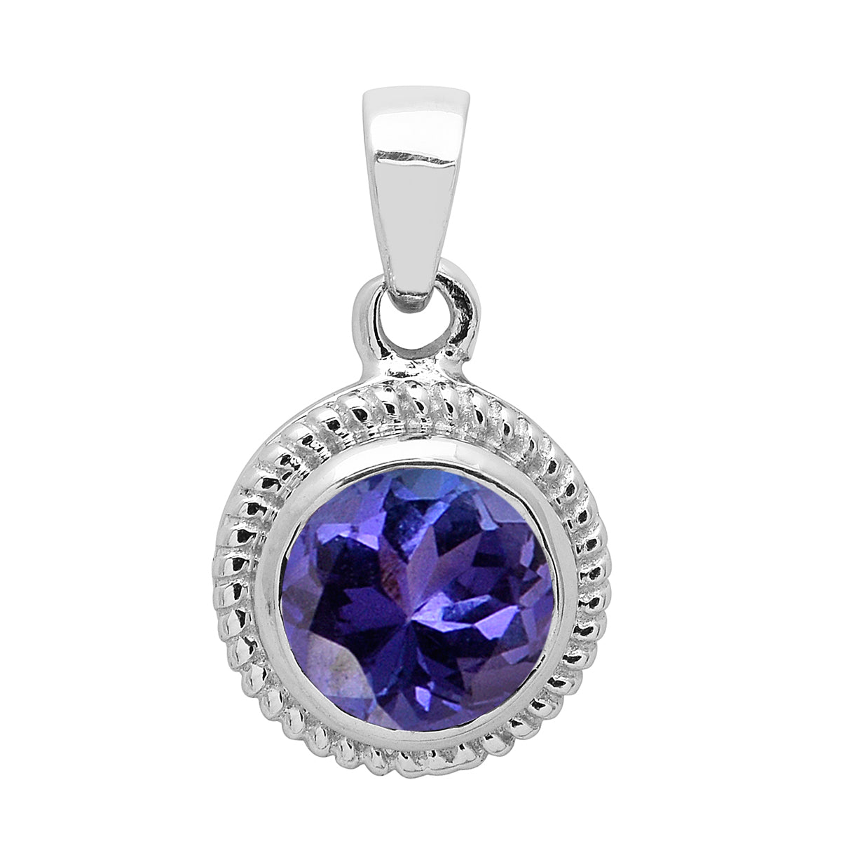 Multi Stone Round Amethyst Solitaire Pendant - Sterling Silver