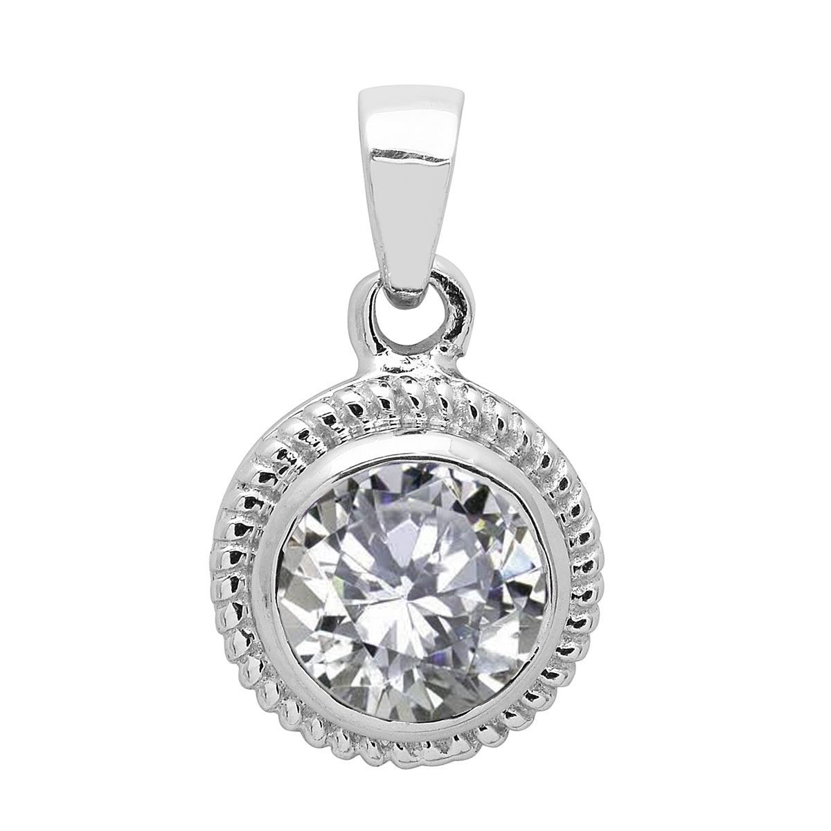 Multi Stone Round Amethyst Solitaire Pendant - Sterling Silver