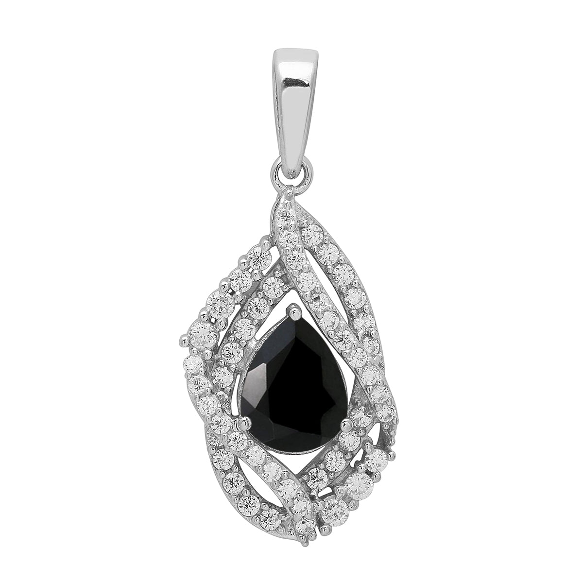 Multi Stone Pear Halo Pendant - Sterling Silver