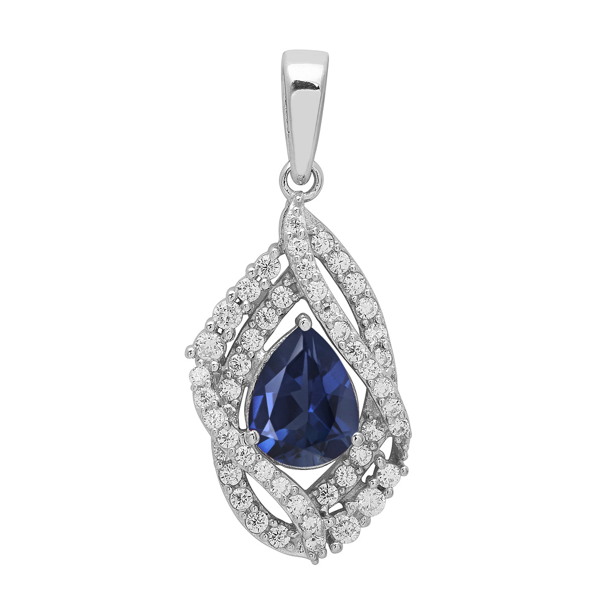 Multi Stone Pear Halo Pendant - Sterling Silver