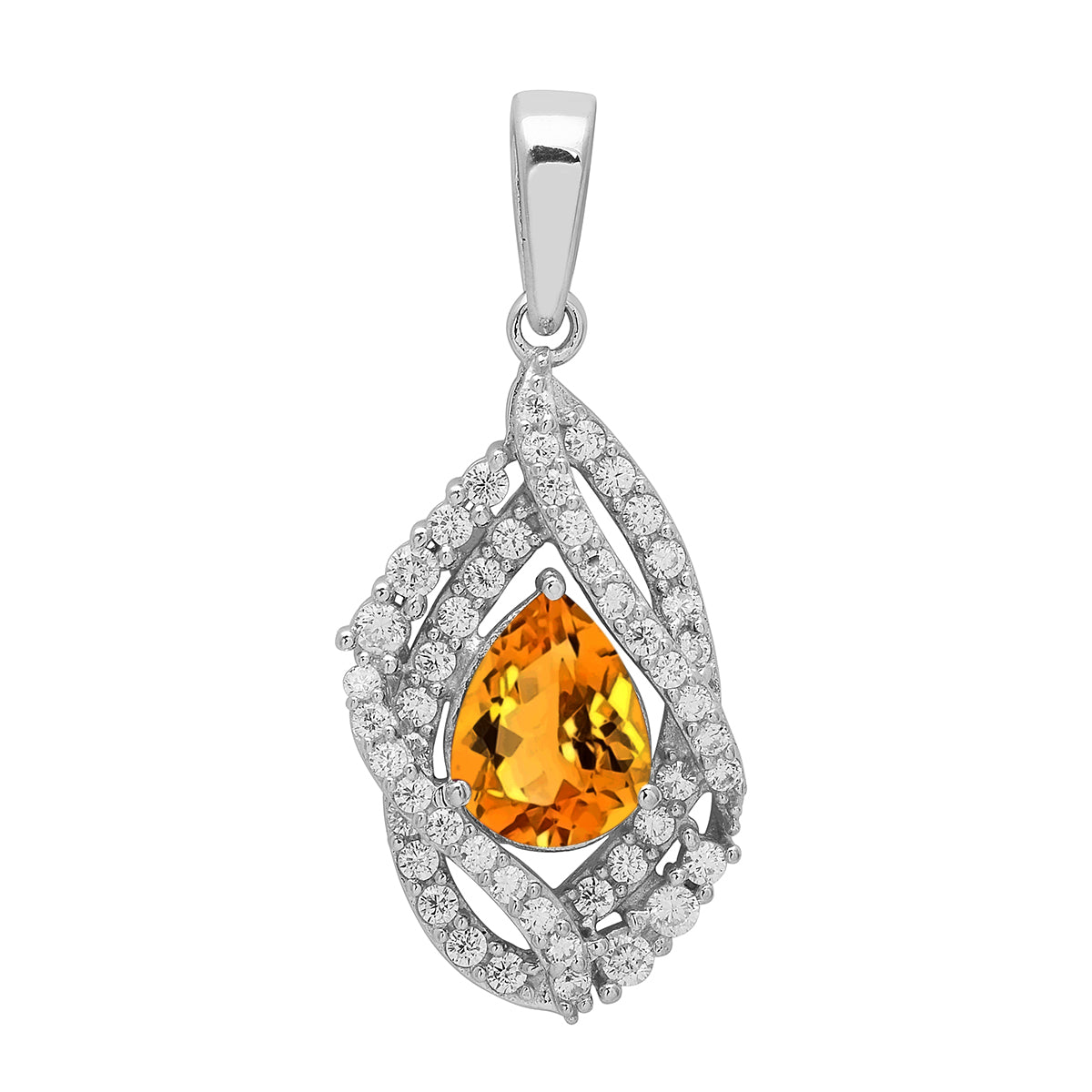 Multi Stone Pear Halo Pendant - Sterling Silver