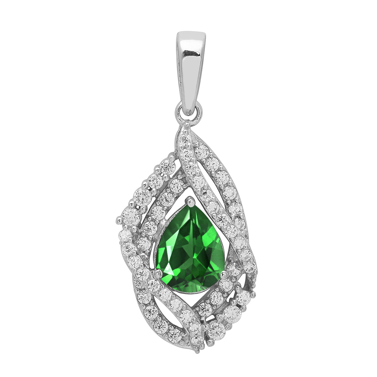 Multi Stone Pear Halo Pendant - Sterling Silver