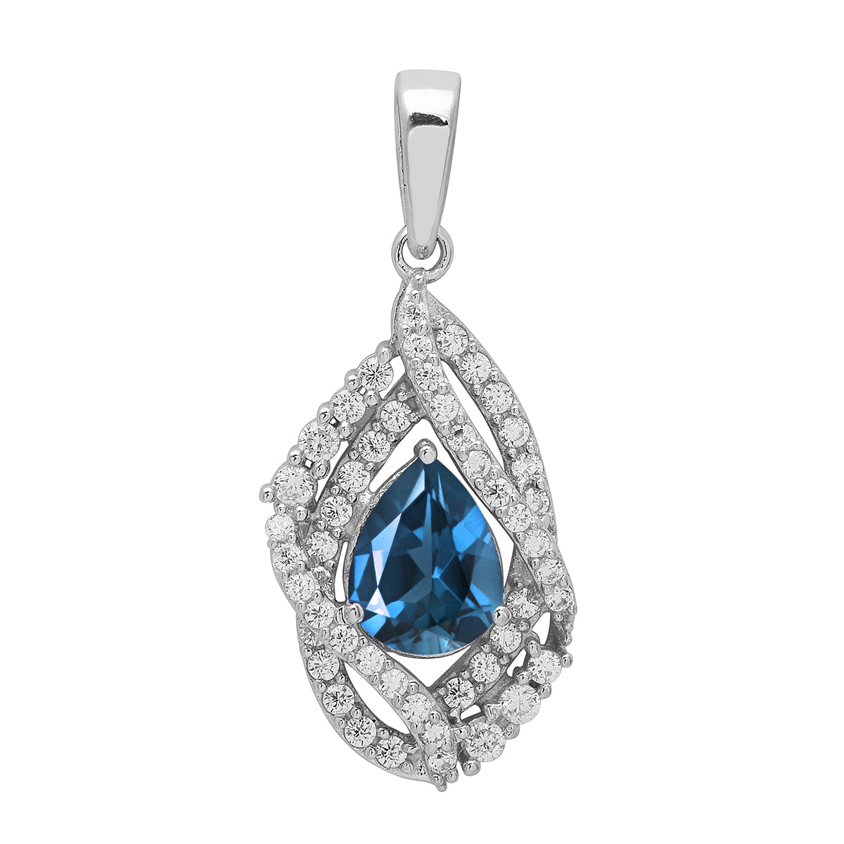 Multi Stone Pear Halo Pendant - Sterling Silver