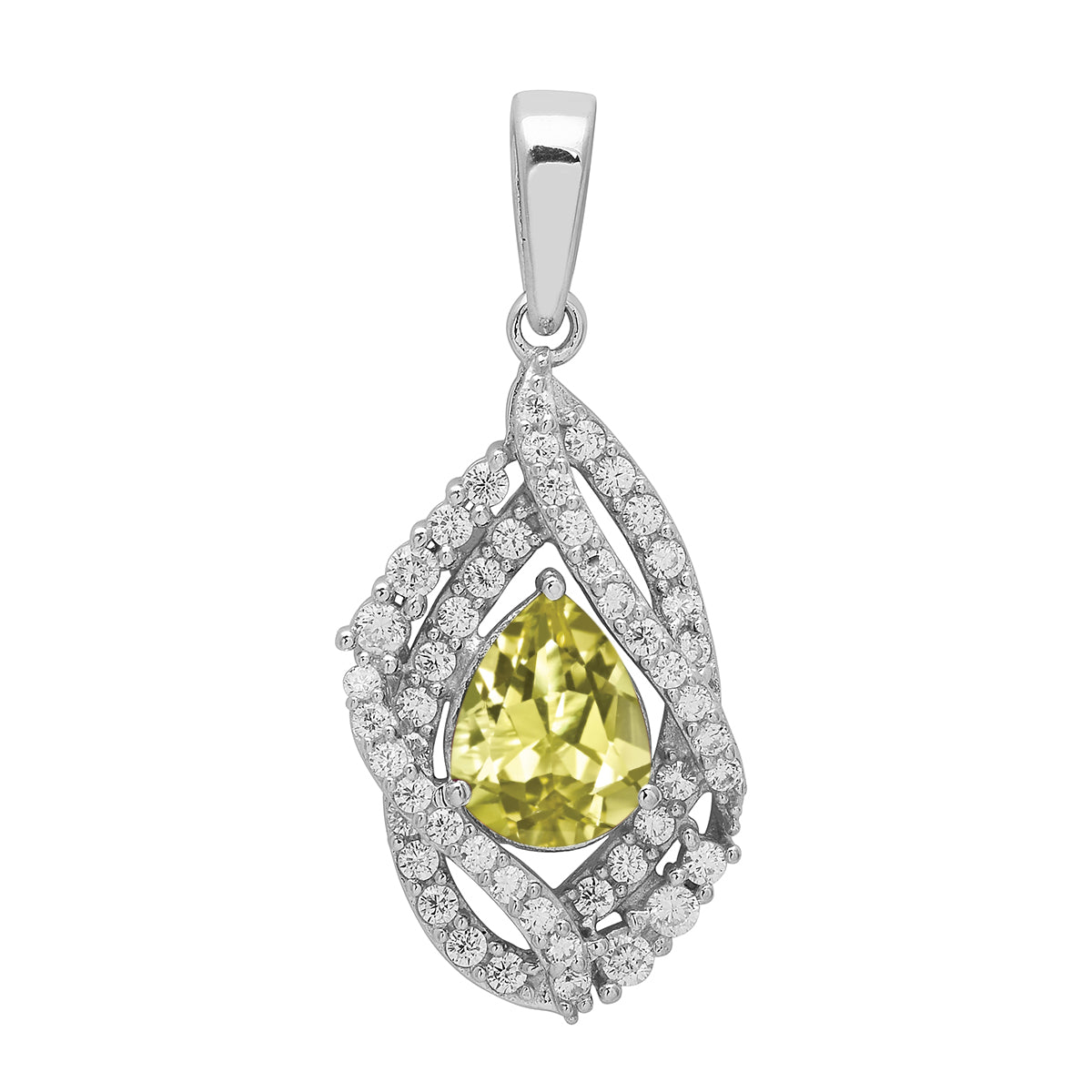 Multi Stone Pear Halo Pendant - Sterling Silver