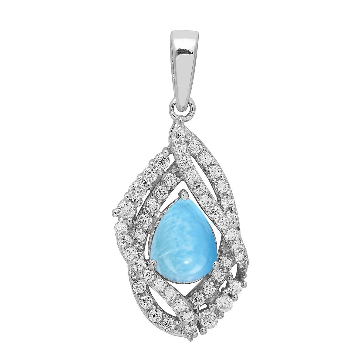 Multi Stone Pear Halo Pendant - Sterling Silver
