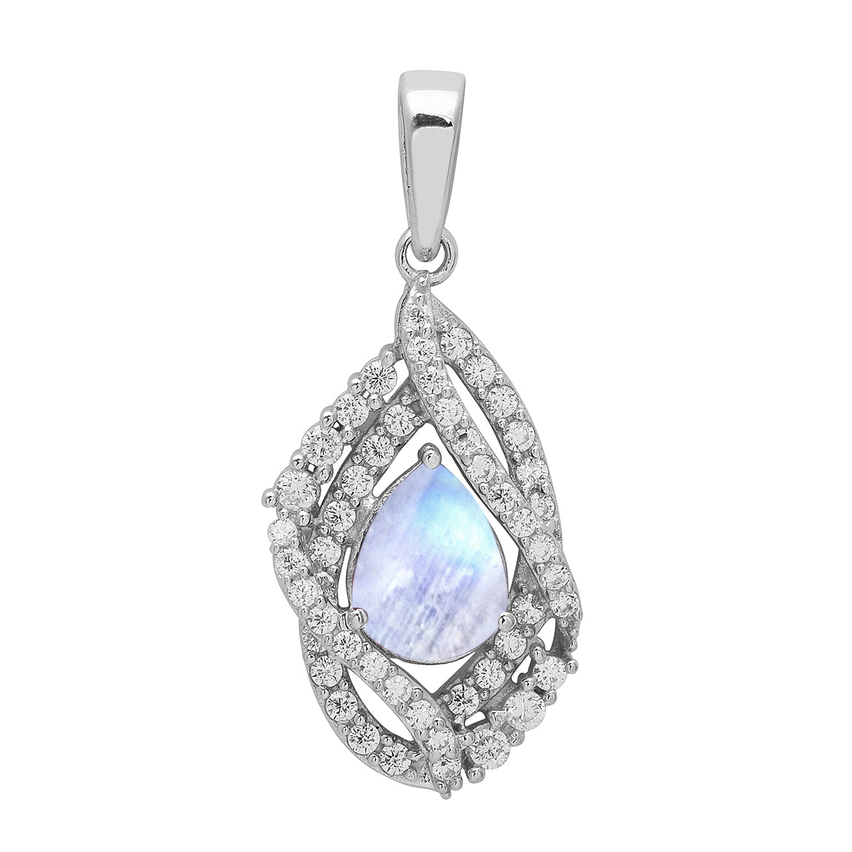 Multi Stone Pear Halo Pendant - Sterling Silver