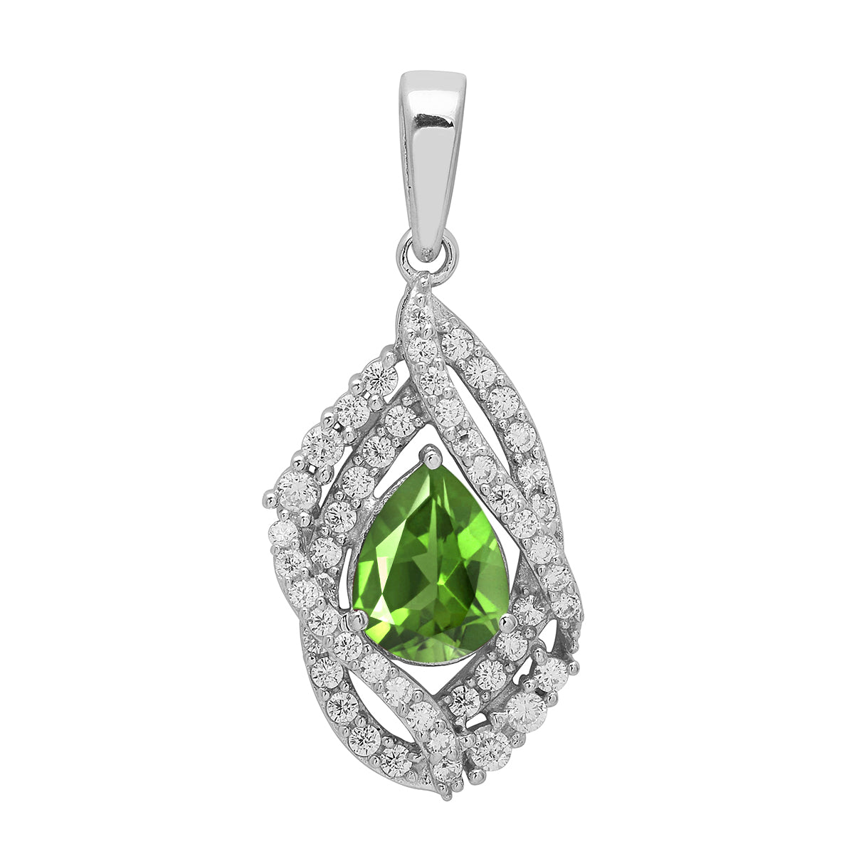 Multi Stone Pear Halo Pendant - Sterling Silver