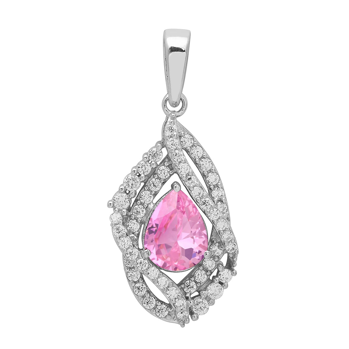 Multi Stone Pear Halo Pendant - Sterling Silver