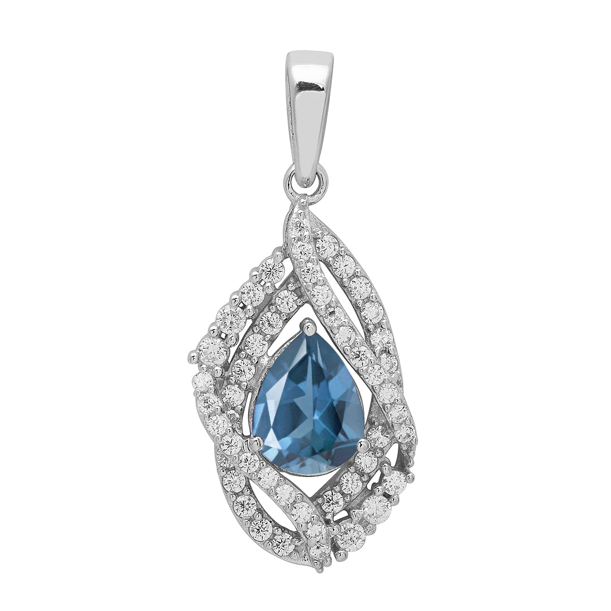 Multi Stone Pear Halo Pendant - Sterling Silver