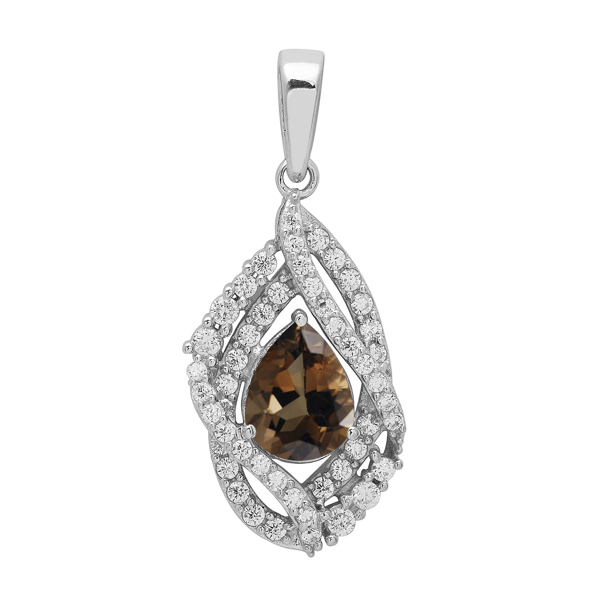 Multi Stone Pear Halo Pendant - Sterling Silver