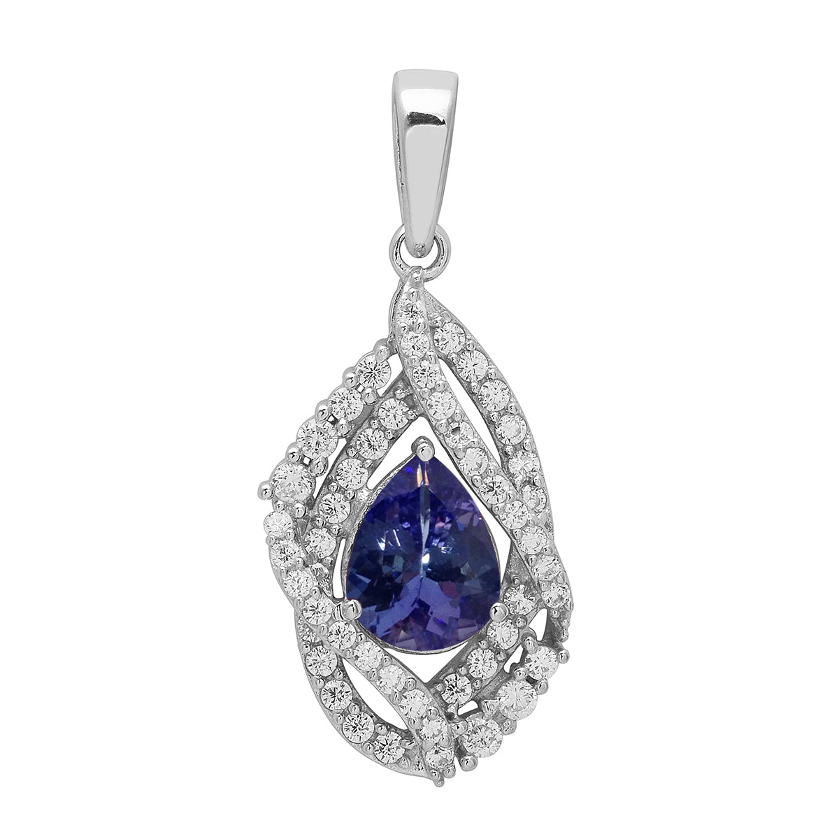 Multi Stone Pear Halo Pendant - Sterling Silver
