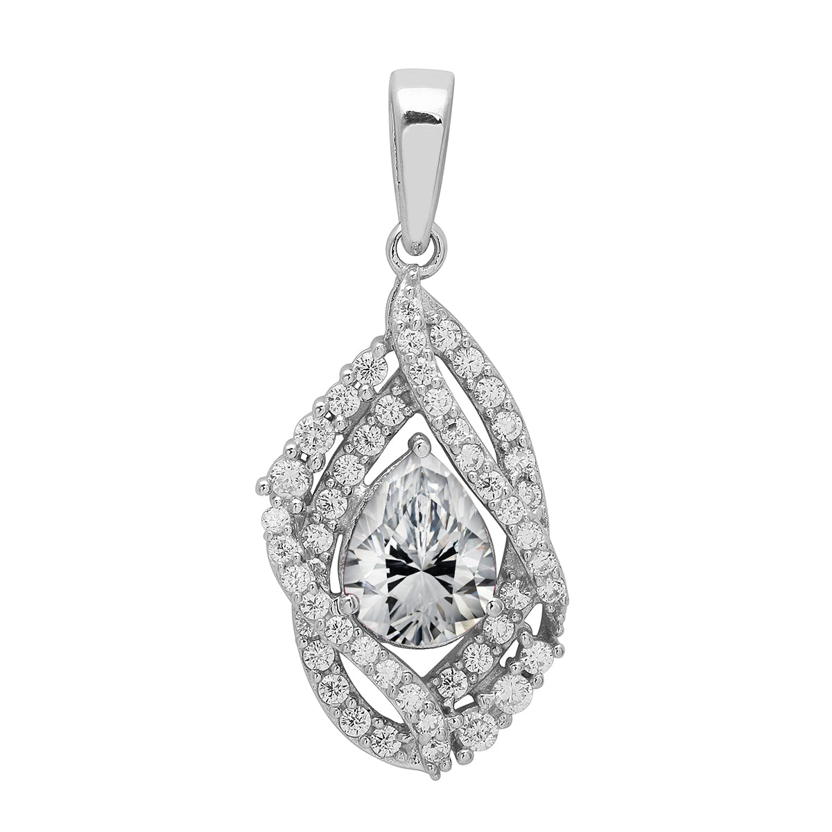 Multi Stone Pear Halo Pendant - Sterling Silver