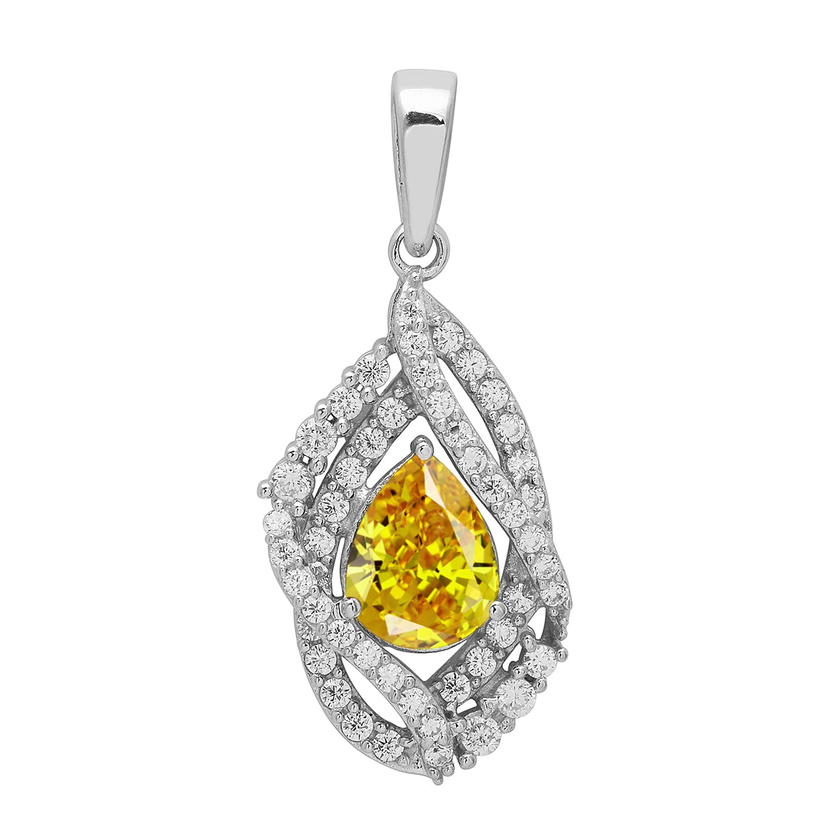 Multi Stone Pear Halo Pendant - Sterling Silver
