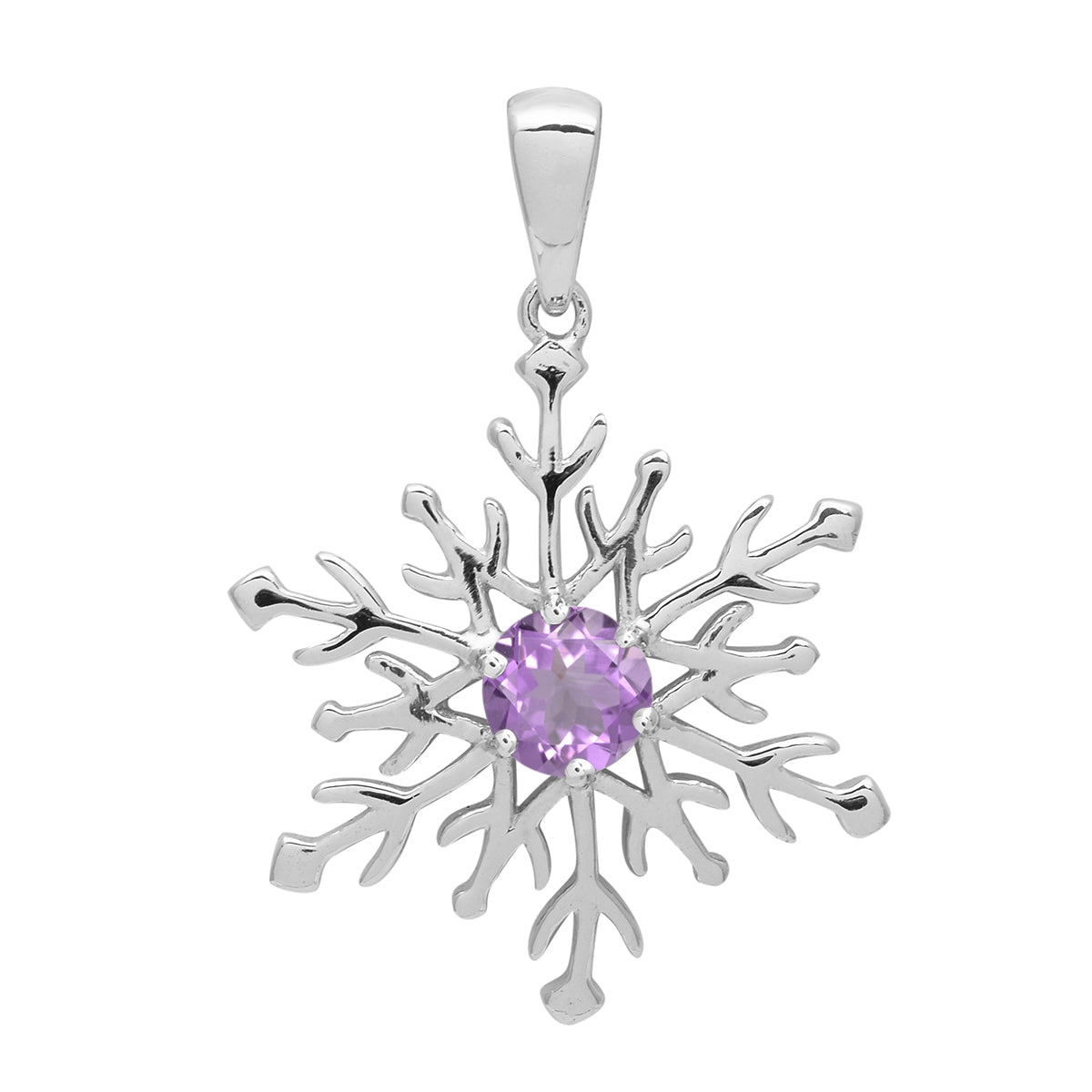 Multi Stone Round Snowflake Pendant - Sterling Silver