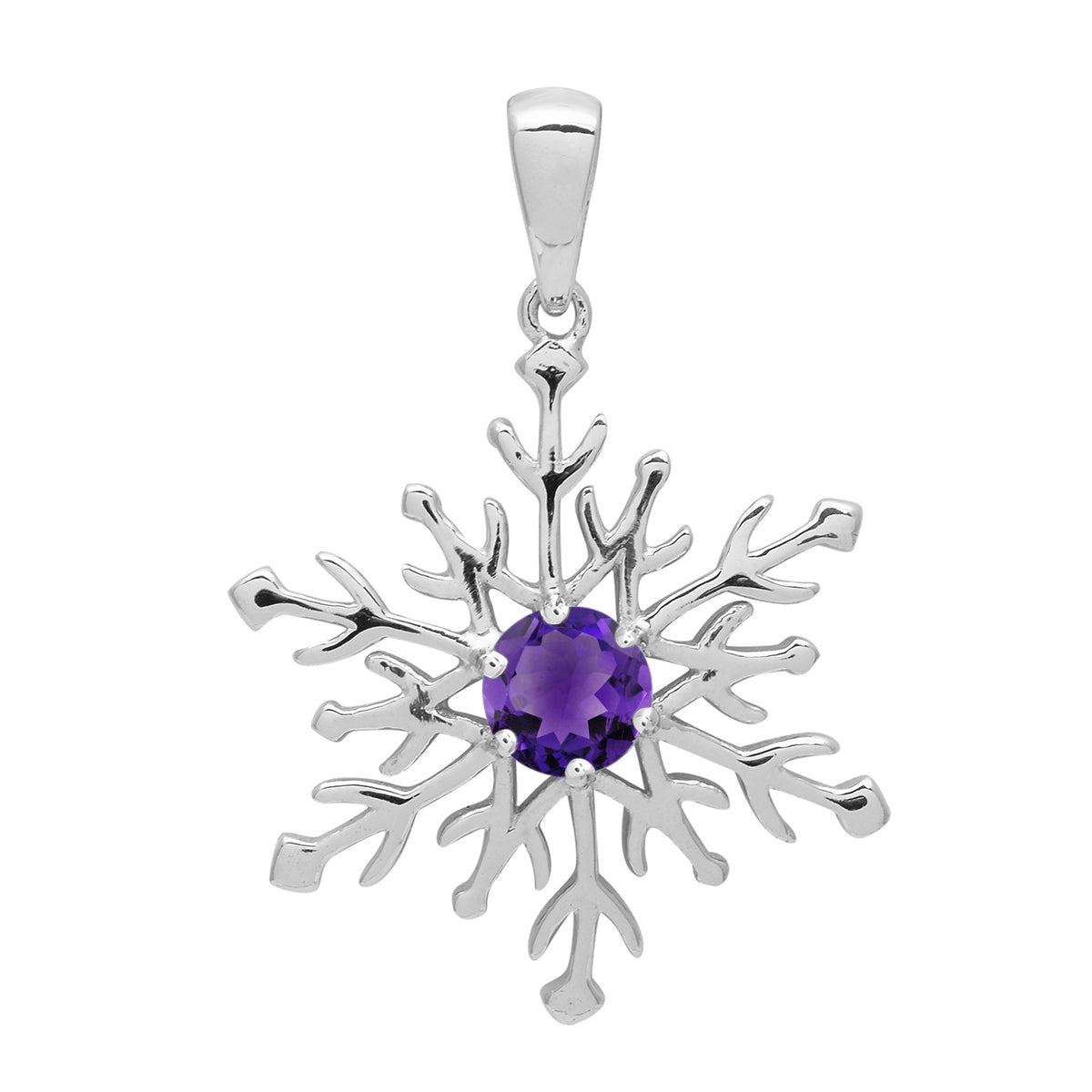 Multi Stone Round Snowflake Pendant - Sterling Silver
