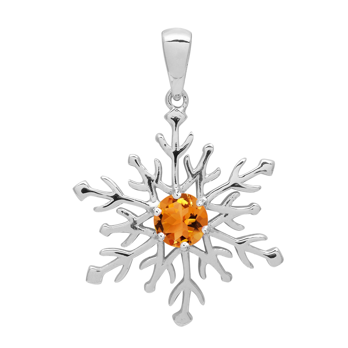 Multi Stone Round Snowflake Pendant - Sterling Silver