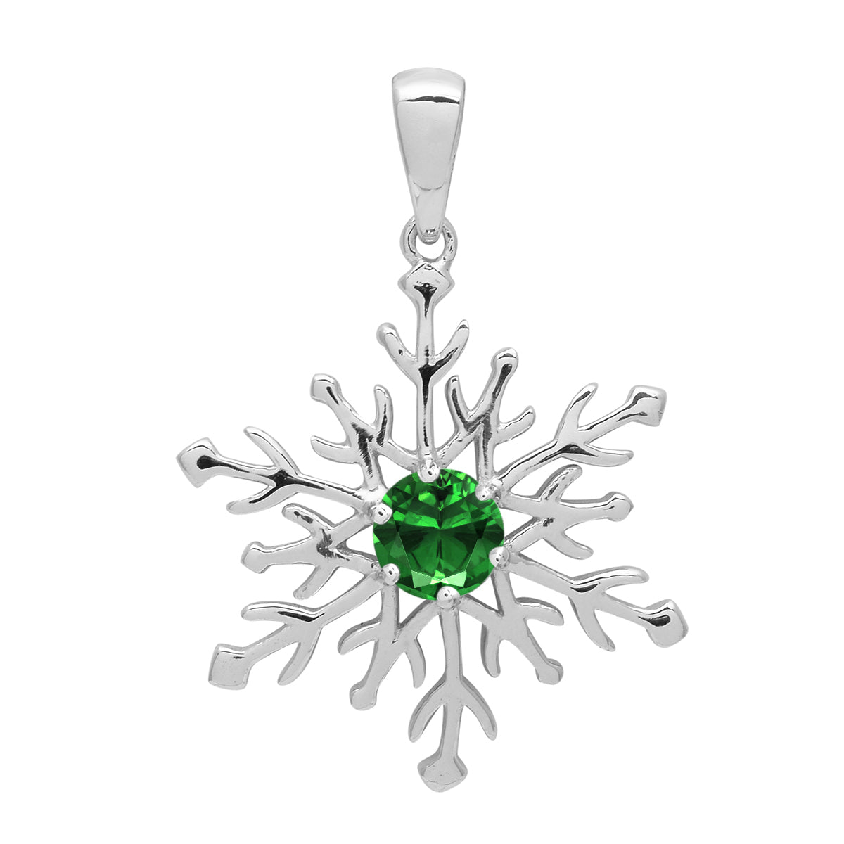 Multi Stone Round Snowflake Pendant - Sterling Silver