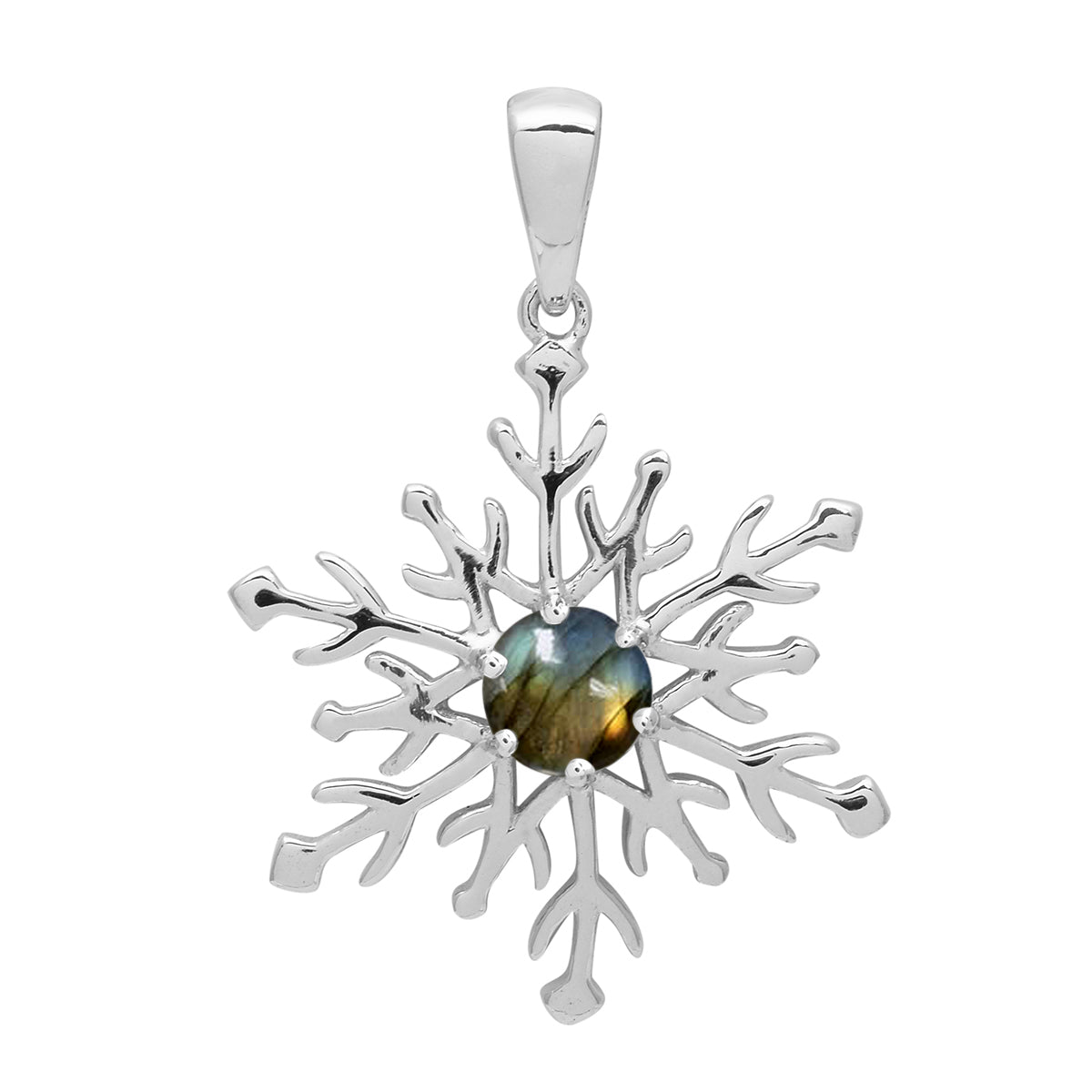Multi Stone Round Snowflake Pendant - Sterling Silver