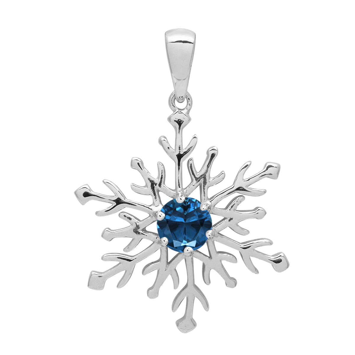 Multi Stone Round Snowflake Pendant - Sterling Silver