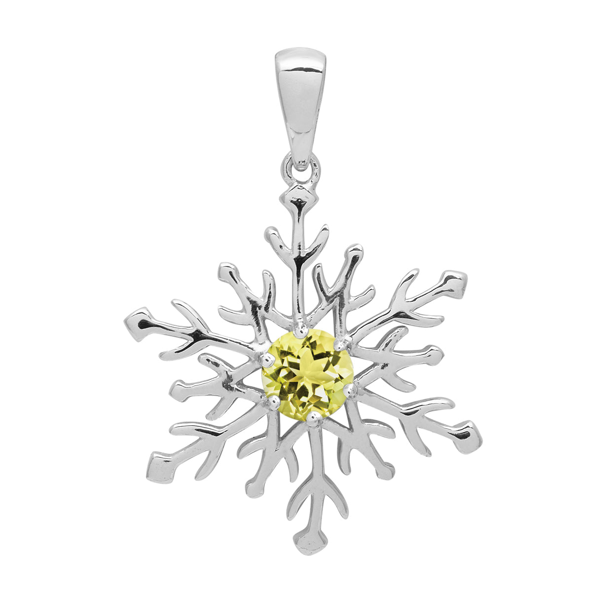 Multi Stone Round Snowflake Pendant - Sterling Silver
