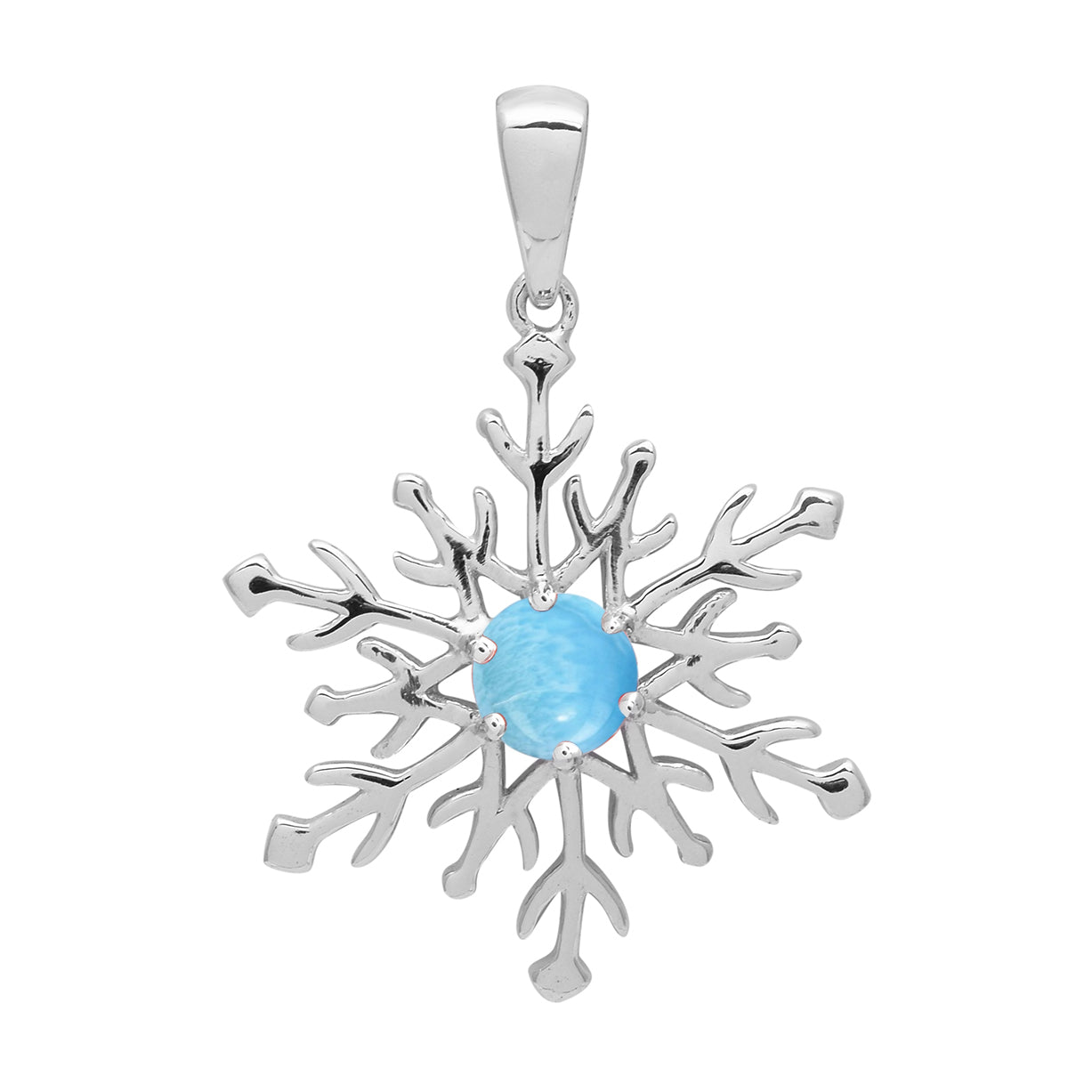 Multi Stone Round Snowflake Pendant - Sterling Silver