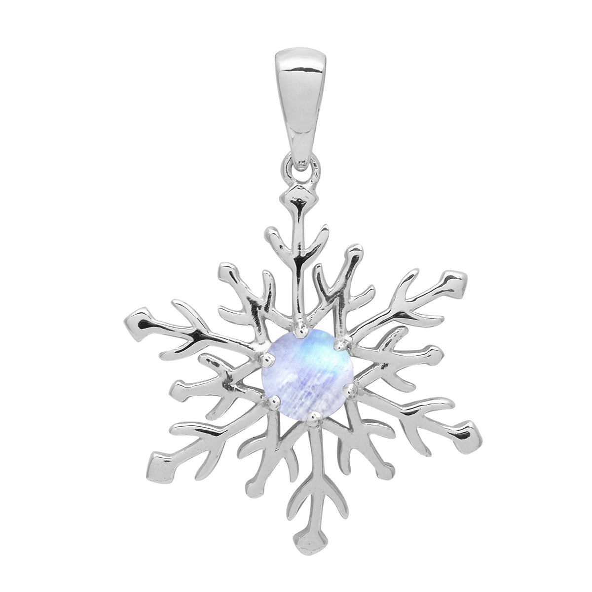 Multi Stone Round Snowflake Pendant - Sterling Silver
