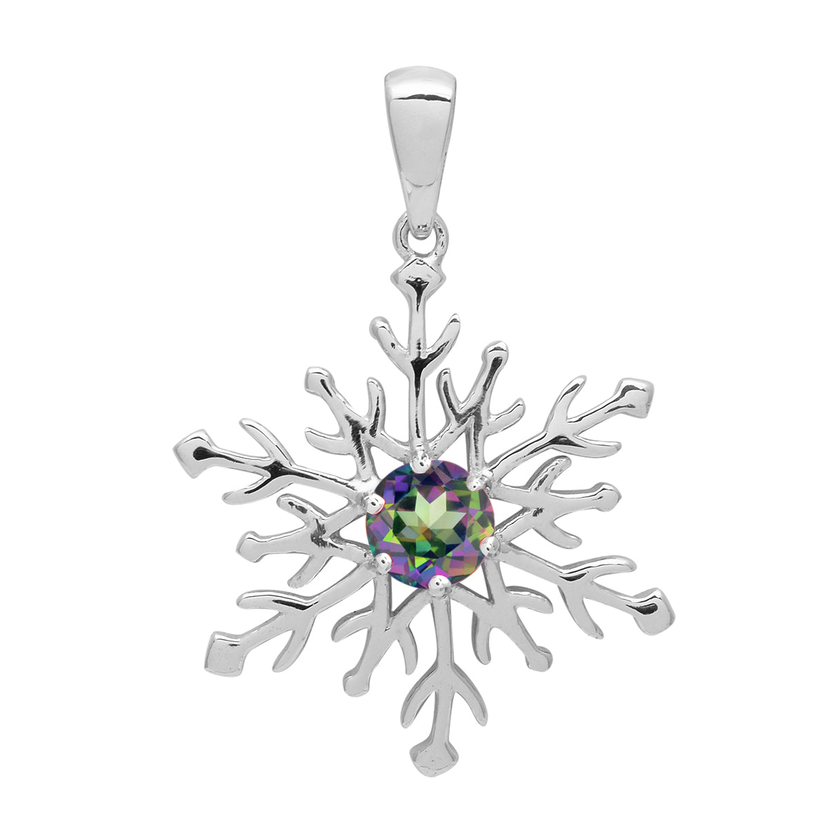 Multi Stone Round Snowflake Pendant - Sterling Silver