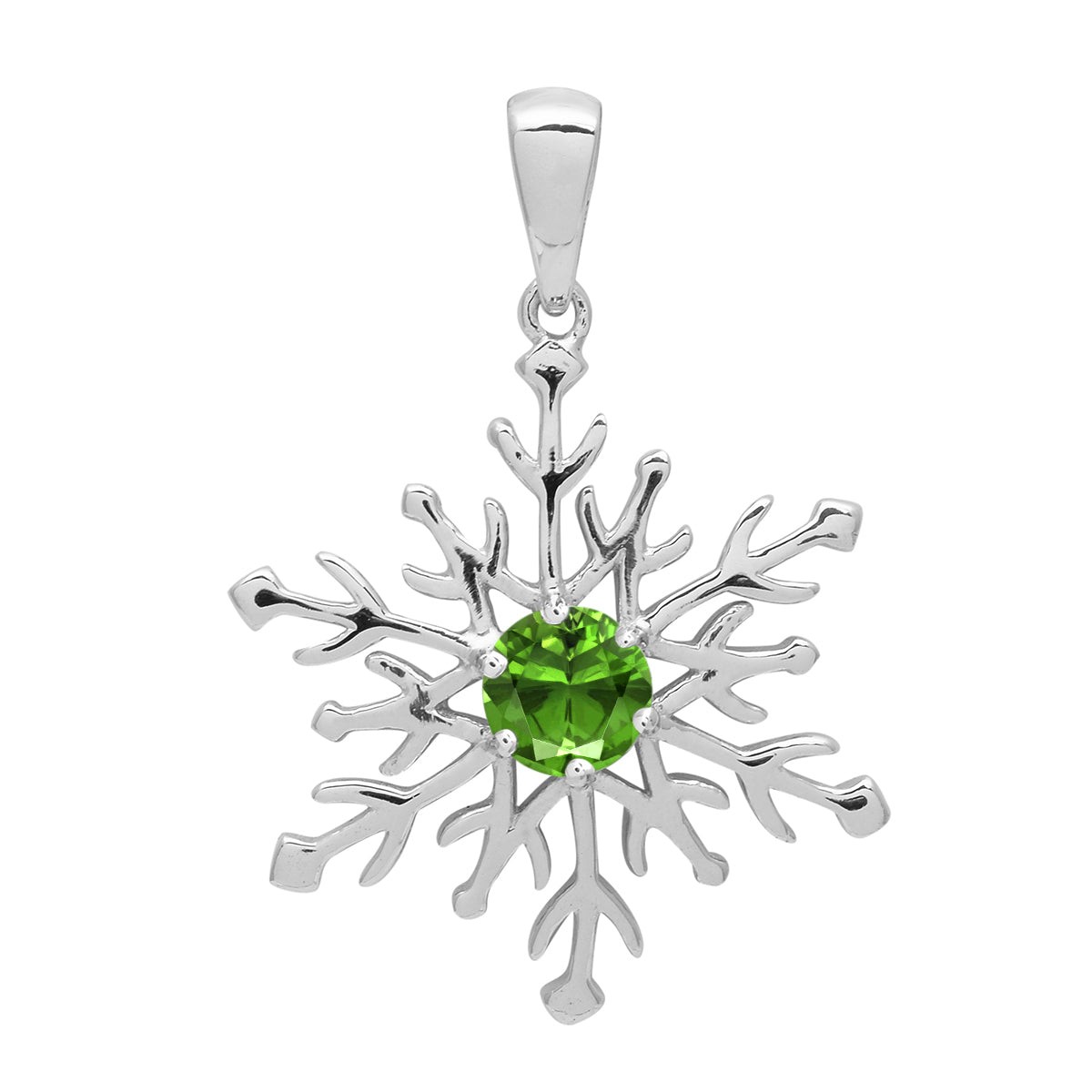 Multi Stone Round Snowflake Pendant - Sterling Silver