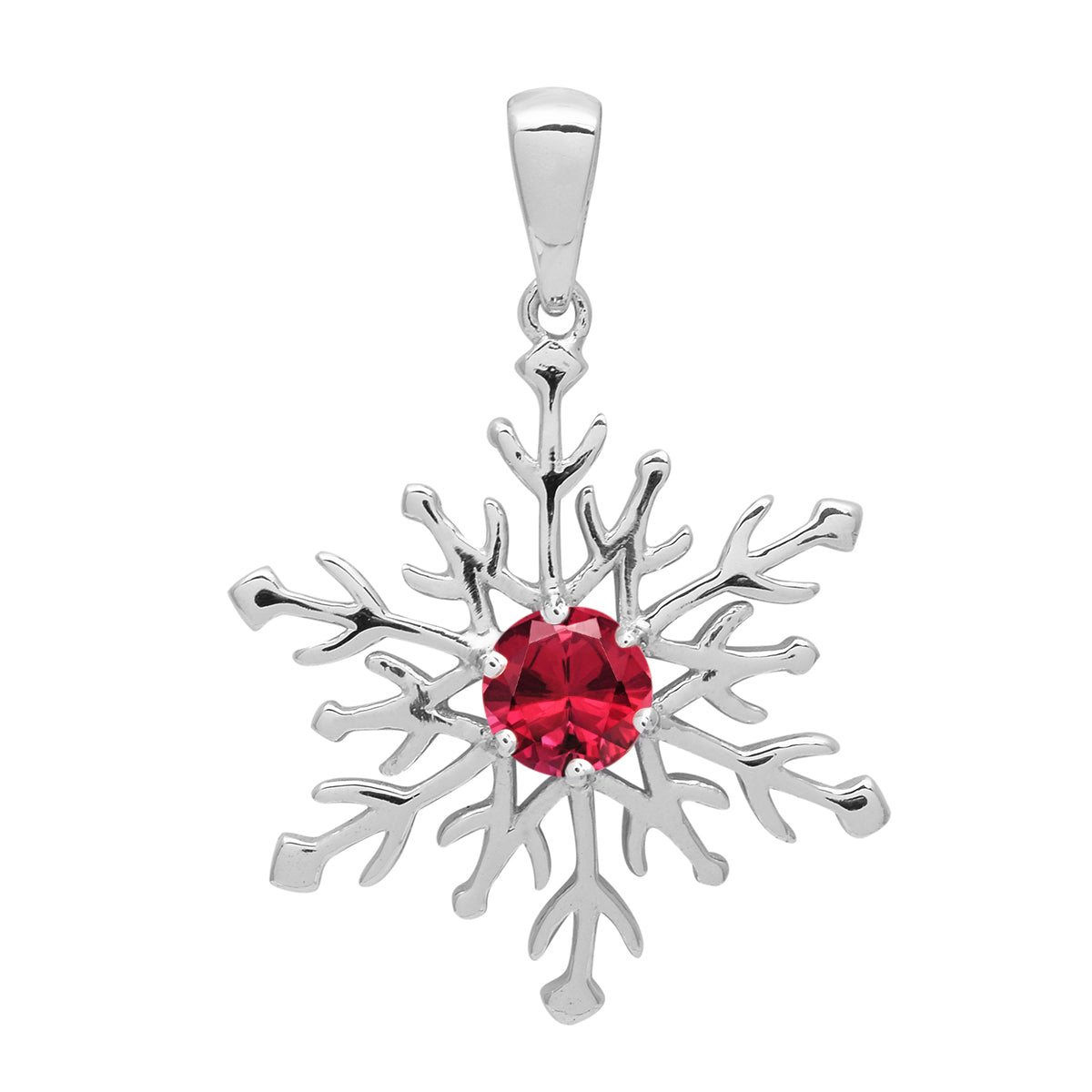 Multi Stone Round Snowflake Pendant - Sterling Silver