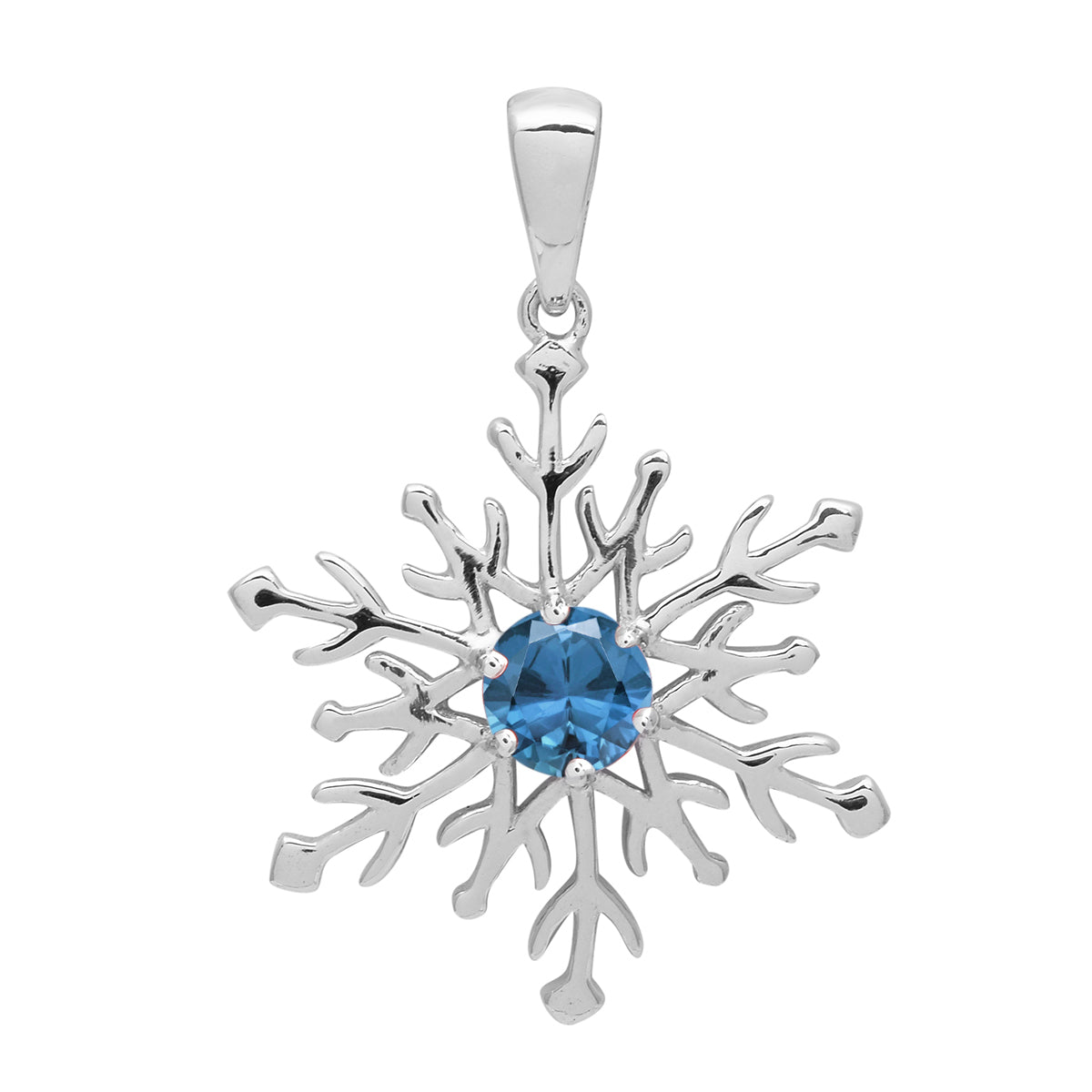 Multi Stone Round Snowflake Pendant - Sterling Silver