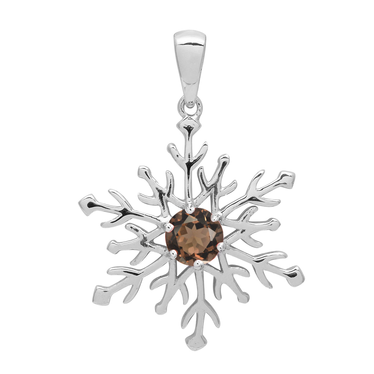 Multi Stone Round Snowflake Pendant - Sterling Silver