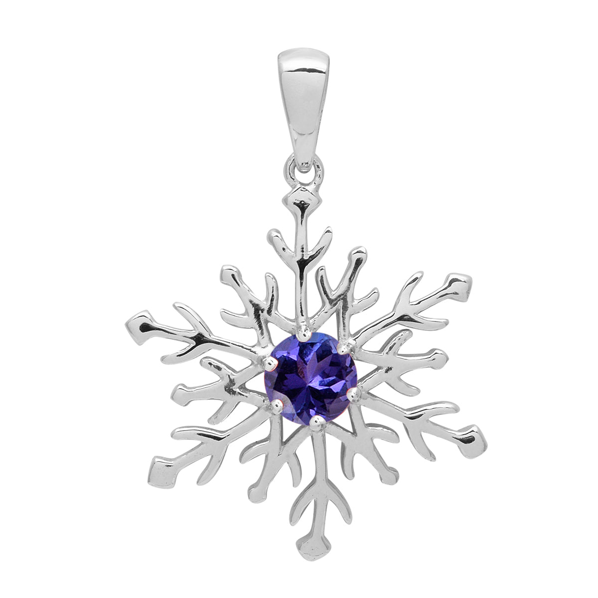 Multi Stone Round Snowflake Pendant - Sterling Silver