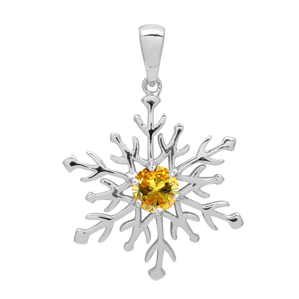 Multi Stone Round Snowflake Pendant - Sterling Silver