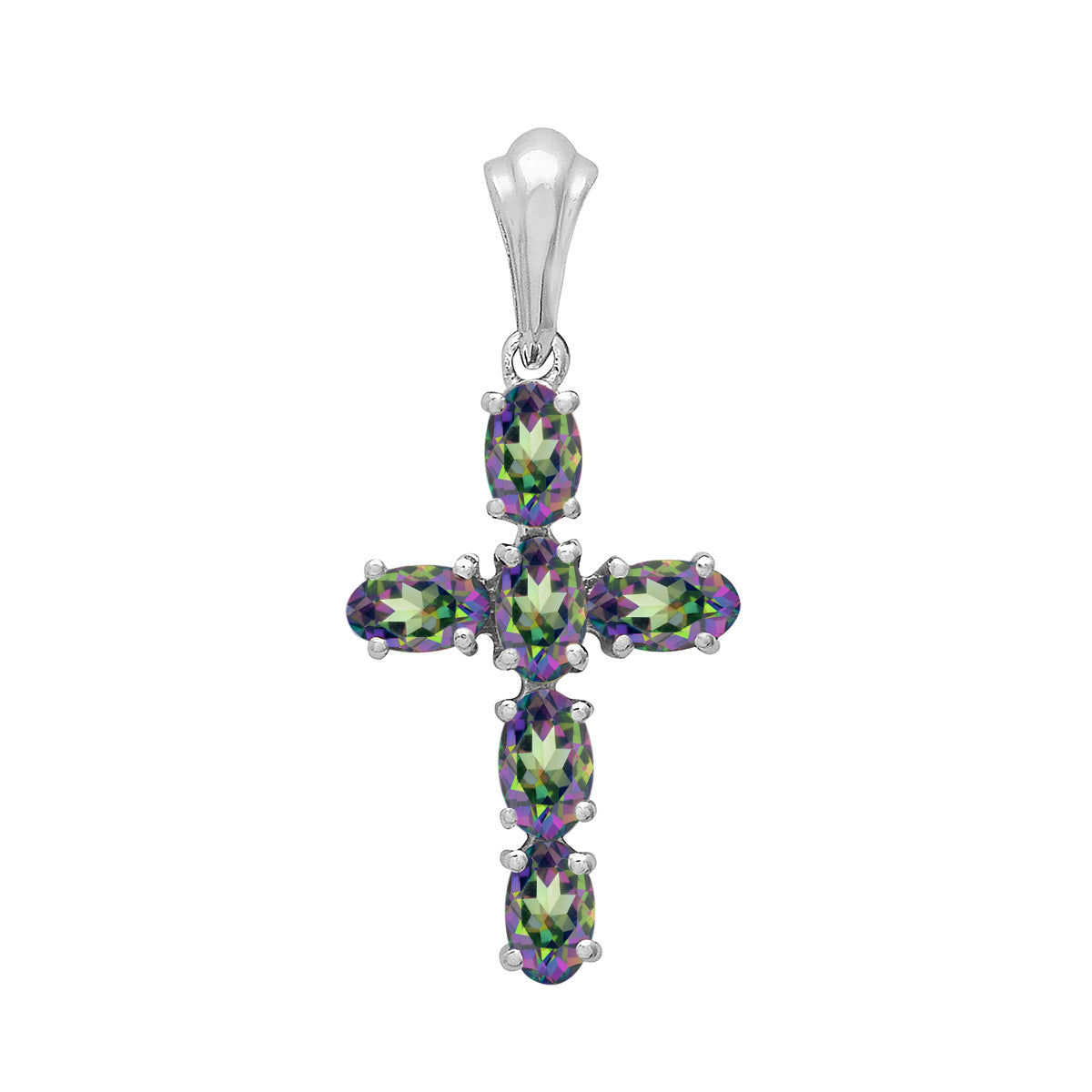 Multi Stone Religious Cross Pendant -Sterling Silver