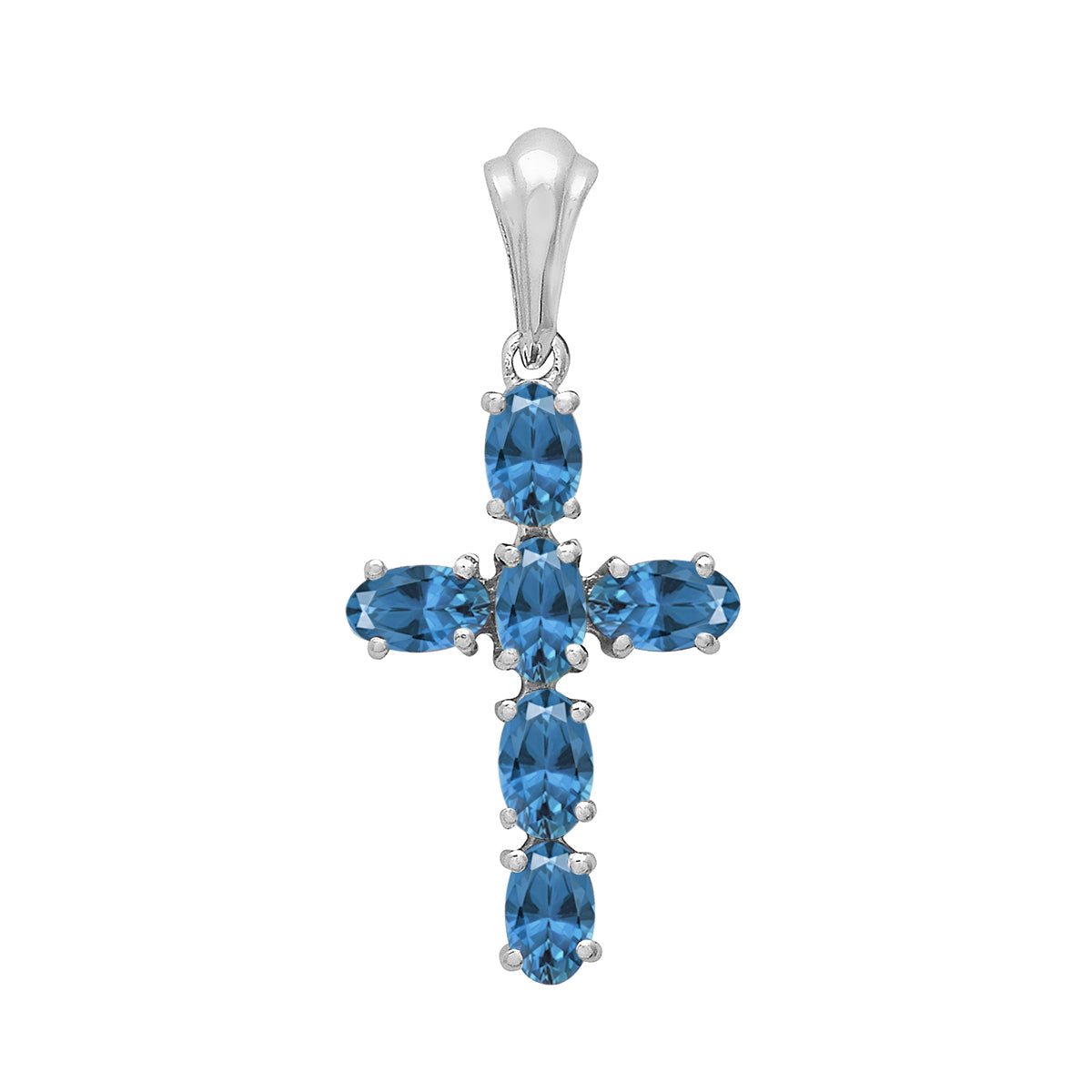 Multi Stone Religious Cross Pendant -Sterling Silver