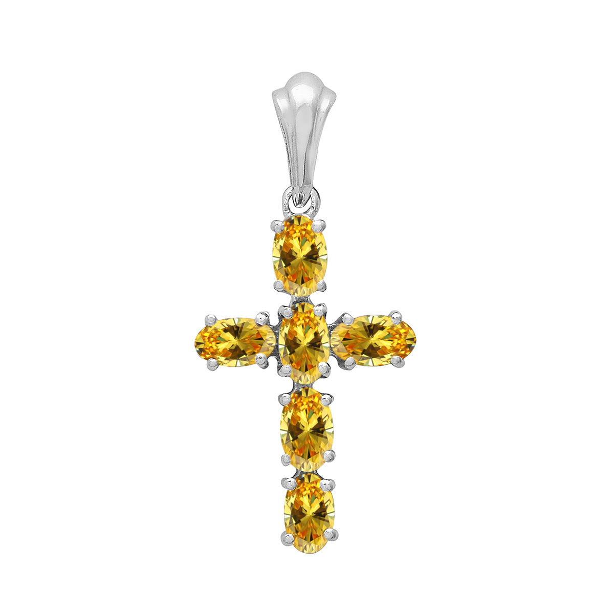 Multi Stone Religious Cross Pendant -Sterling Silver