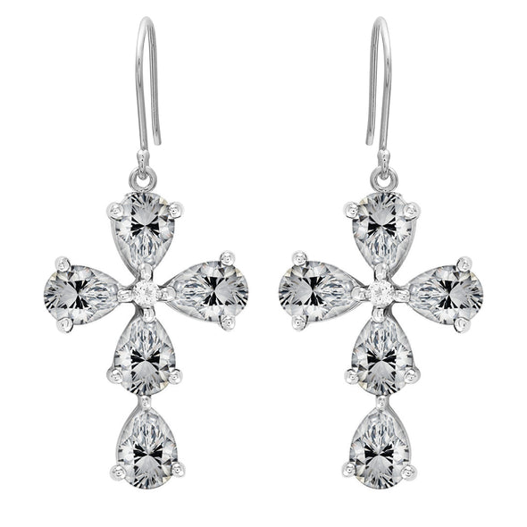 Christian Cross Pear Shape Multi Choice Gemstone 925 Sterling Silver Earring