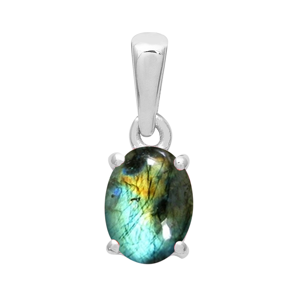 Multi Stone Oval Solitaire Pendant - Sterling Silver