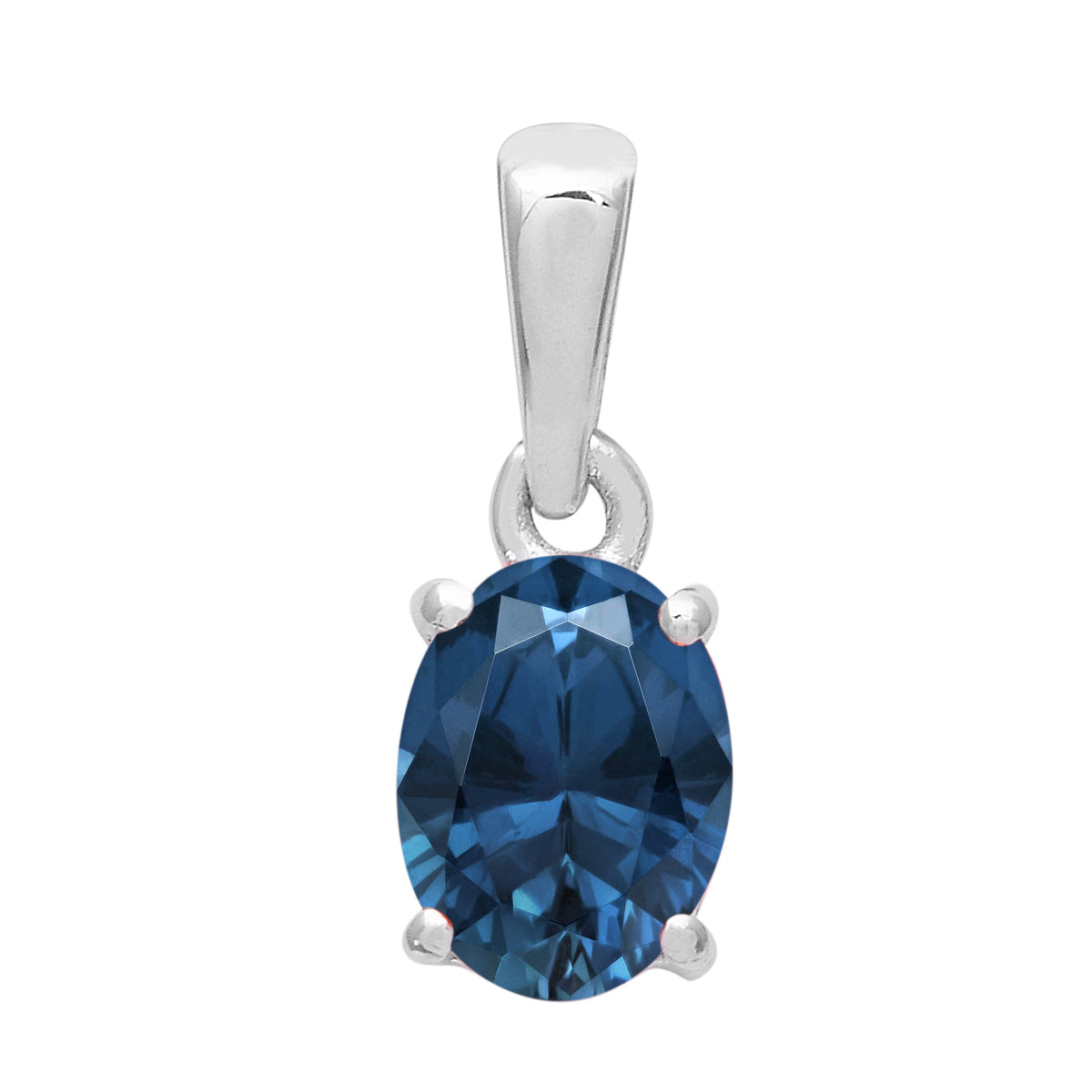 Multi Stone Oval Solitaire Pendant - Sterling Silver