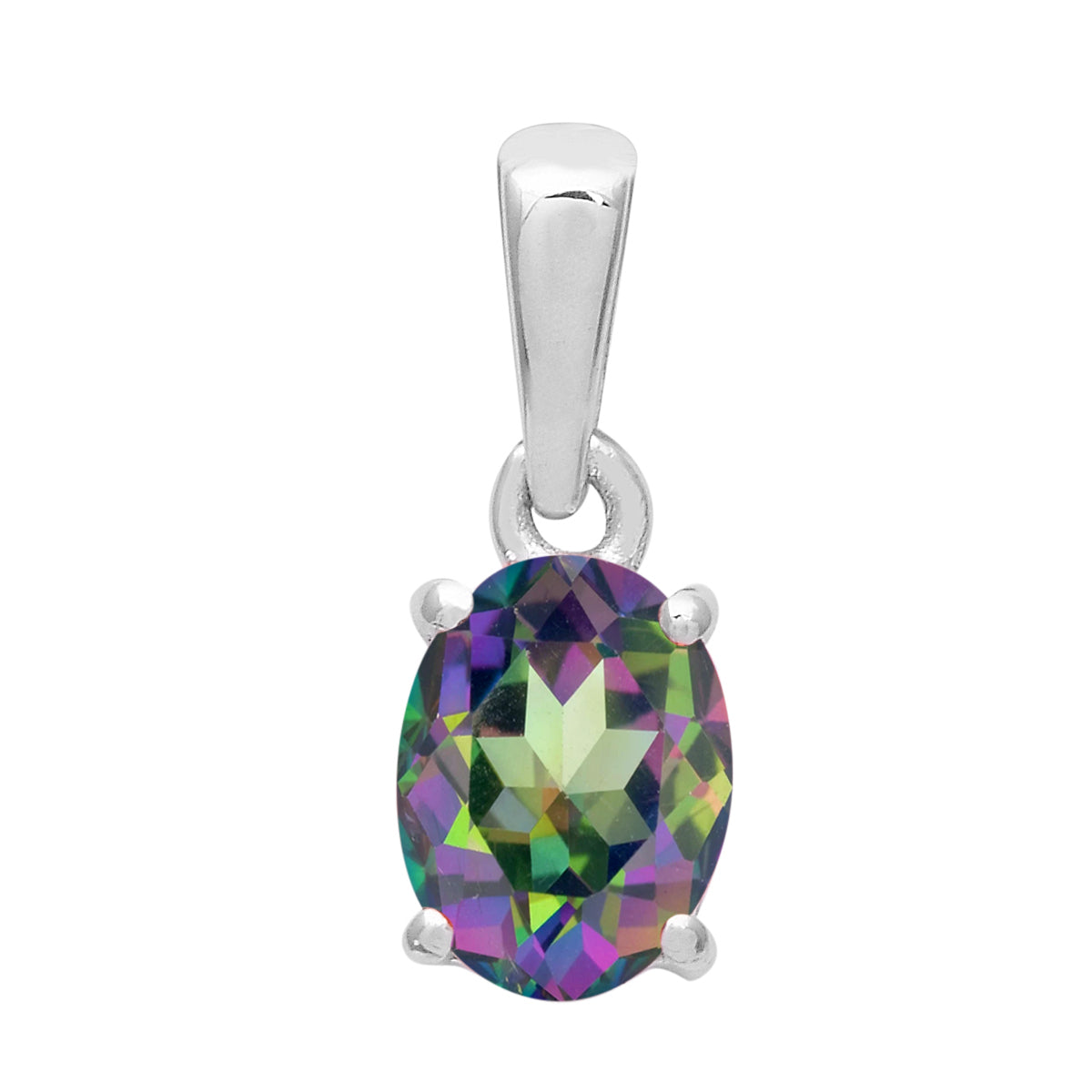 Multi Stone Oval Solitaire Pendant - Sterling Silver