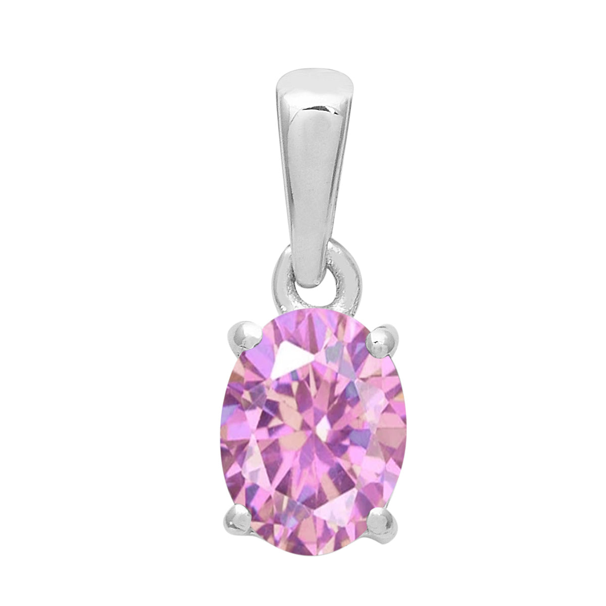 Multi Stone Oval Solitaire Pendant - Sterling Silver