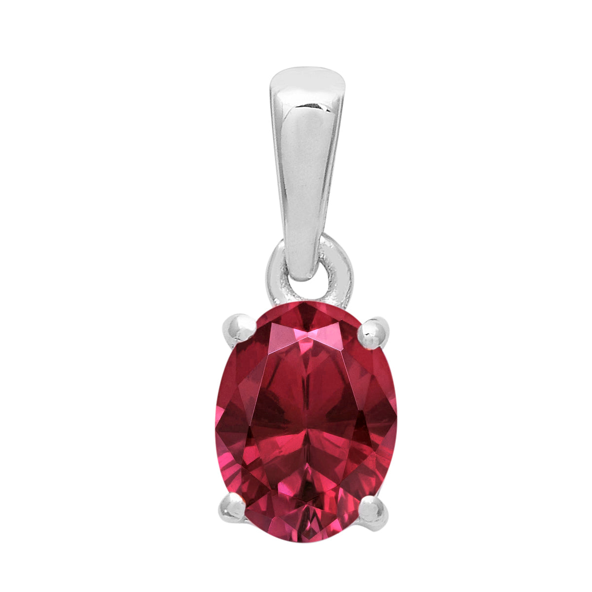 Multi Stone Oval Solitaire Pendant - Sterling Silver