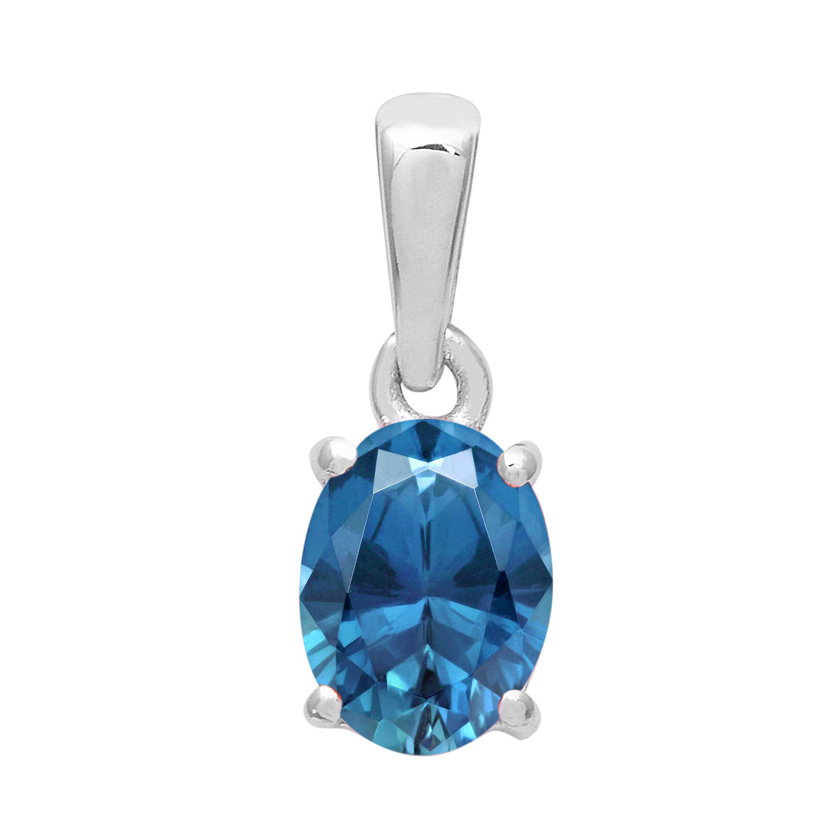 Multi Stone Oval Solitaire Pendant - Sterling Silver