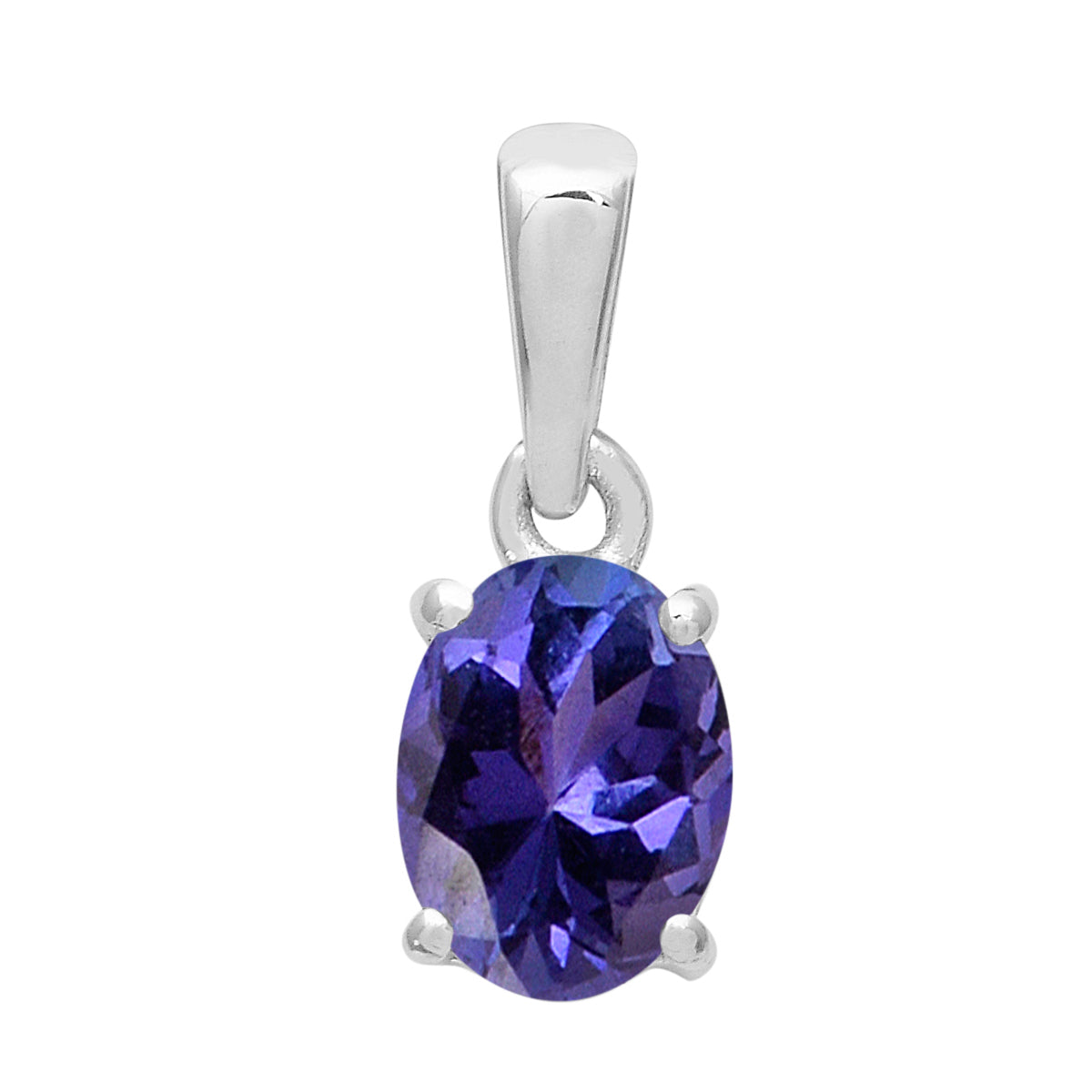 Multi Stone Oval Solitaire Pendant - Sterling Silver
